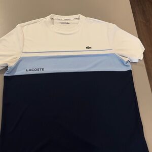 Lacoste Men's White, Light Blue, and Navy T-Shirt